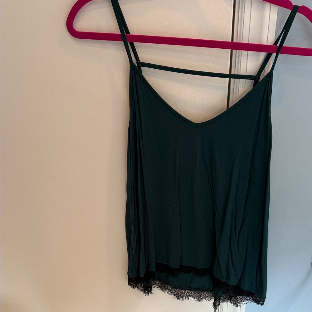 Lovers + Friends Elegant Green Lace Trim Cami Top